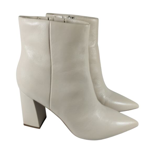 NWOT! MARC FISHER! CREAM BEIGE GENUINE LEATHER POINTY TIE ZIPPER BOOTS! SZ 10M - Picture 1 of 11